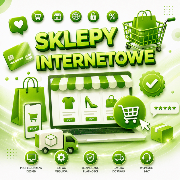 Grafika przedstawia rozwój GOOGLE ADS dla sklepu internetowego, z widocznym interfejsem e-commerce, koszykiem zakupowym i elementami sprzedaży online.