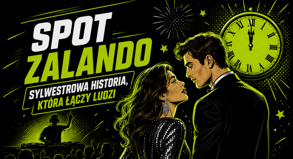 Spot Zalando przedstawia sylwestrową historię dwojga elegancko ubranych ludzi, którzy spotykają się podczas imprezy tuż przed północą.