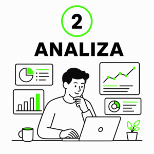 Marketing oparty na analizie danych – grafika przedstawiająca osobę analizującą wykresy.