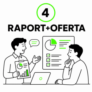 Marketing oparty na analizie i strategii – grafika przedstawiająca prezentację raportu.