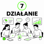 Marketing w fazie realizacji działań – grafika przedstawiająca zespół pracujący nad strategią marketingową.