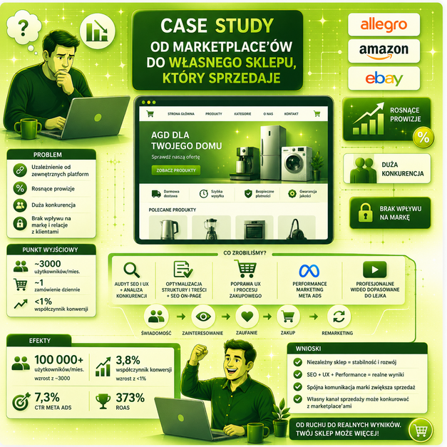Sklep internetowy jako alternatywa dla marketplace – grafika przedstawiająca case study.