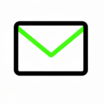 Marketing przedstawiony za pomocą minimalistycznej ikony koperty na białym tle. Czarny obrys i intensywnie zielone elementy symbolizują wiadomość e-mail .