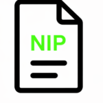 Marketing przedstawiony za pomocą minimalistycznej ikony dokumentu z czarnym obrysem na białym tle. W centrum znajduje się zielony napis „NIP”.