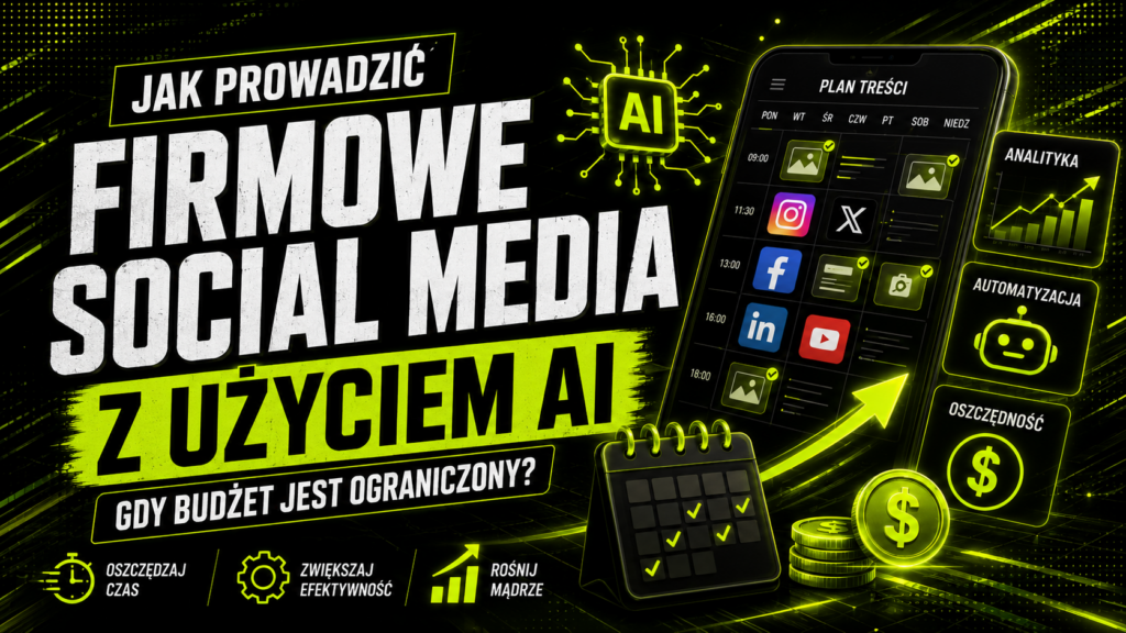 Social media z AI przedstawione jako sposób na skuteczne prowadzenie firmowych profili przy ograniczonym budżecie.