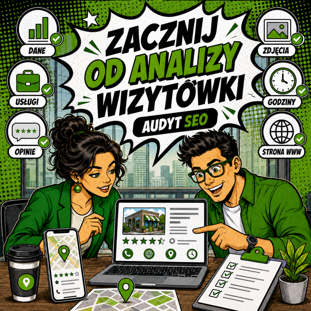 Wizytówka Google przedstawiona jako element audytu SEO lokalnej firmy.