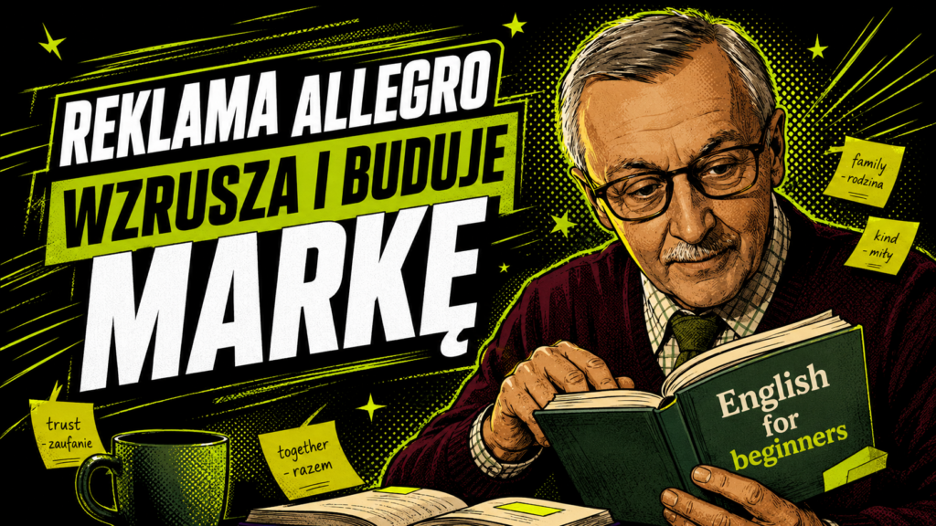 Reklama Allegro przedstawiona w dynamicznej, komiksowej stylistyce.