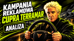 Kampania reklamowa CUPRA Terramar w komiksowym stylu. Jasnowłosy mężczyzna siedzi za kierownicą samochodu.